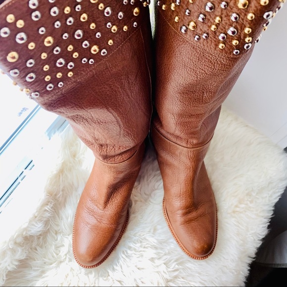 CASADEI Brown Leather Bling Knee High Riding Boots - Picture 11 of 16